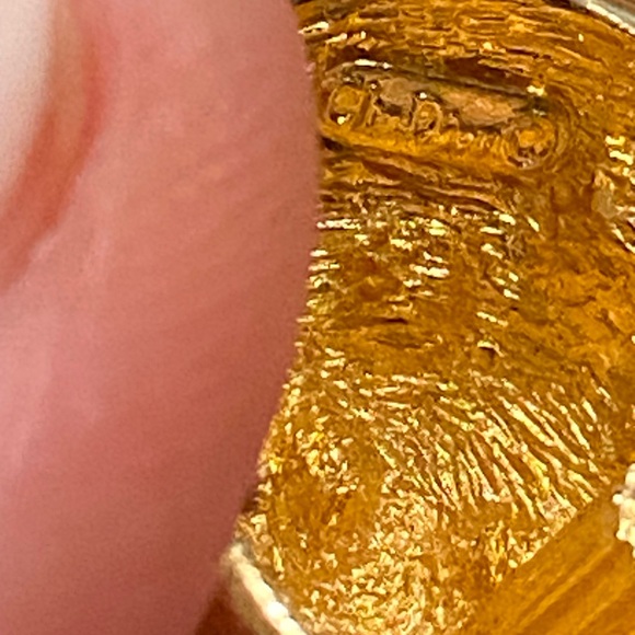 Christian Dior Gold Plated Clear Crystal Round Textured Dome Stud Post Earrings - Picture 6 of 8